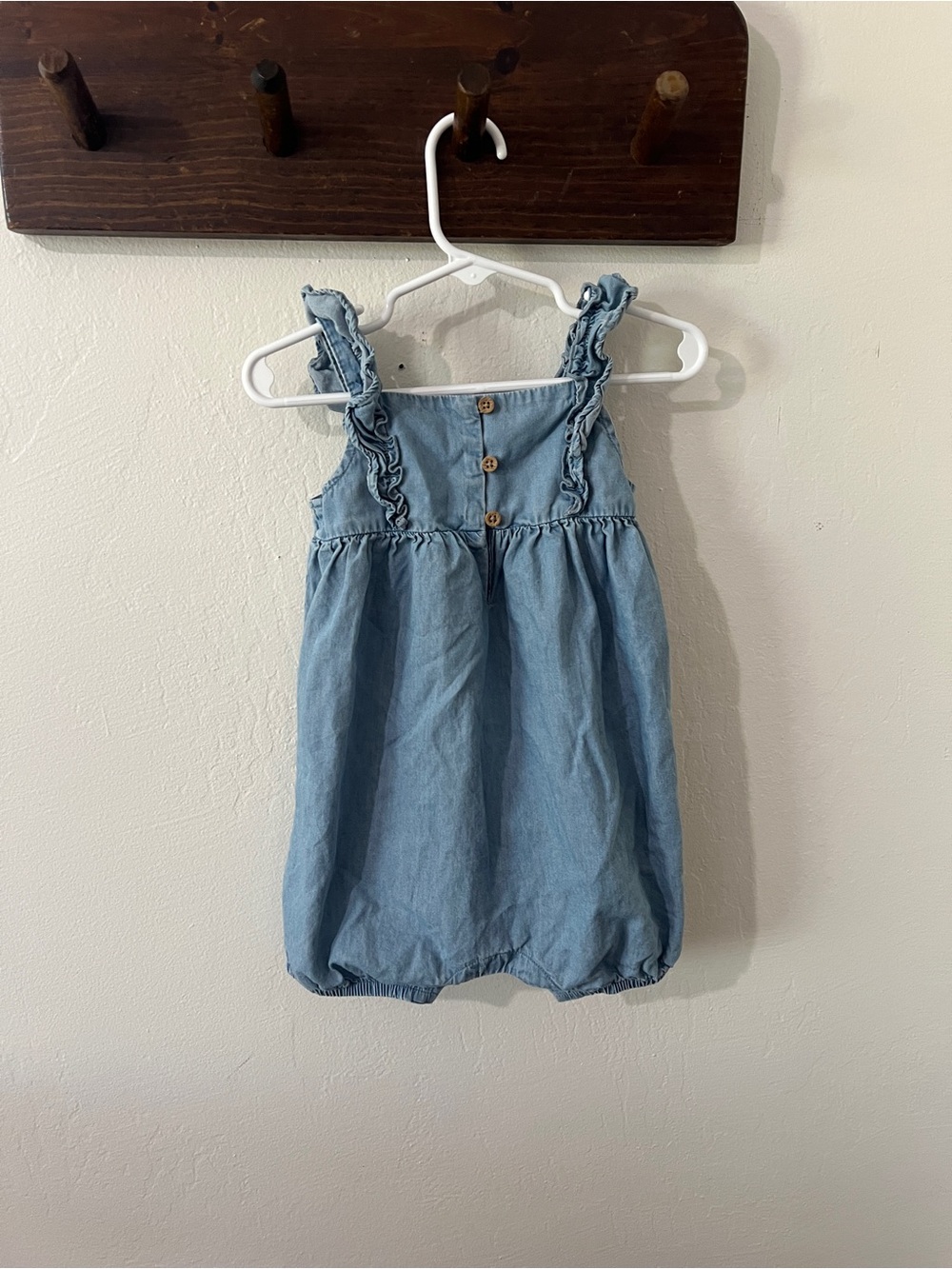 Carter's Light Blue Chambray Ruffle Strap Bubble Romper